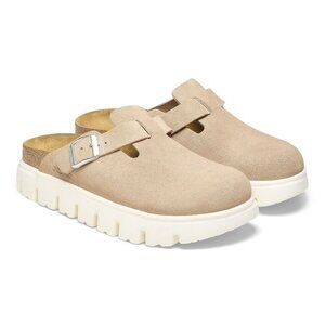 Birkenstock Shoes Boston Chunky Warm Sand Suede Leather Clogs